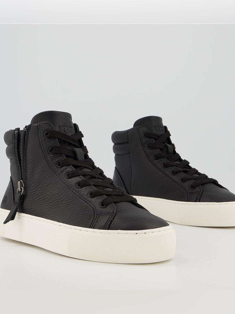 UGG Olli  Black Leather High-Top Sneakers with White Sole. Size 6.5